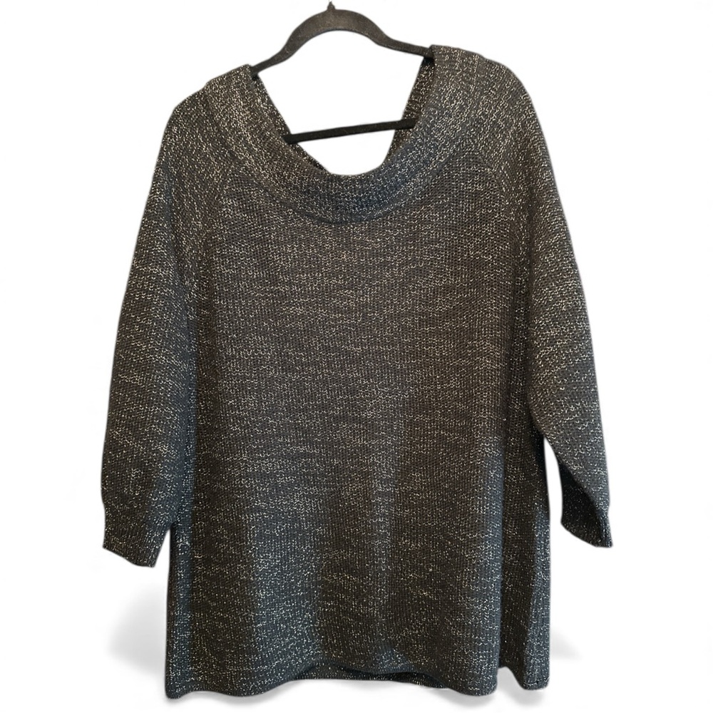 Lane Bryant Black Gold Metallic Cowl Neck Sweater 3/4‎ Sleeves Size 14/16